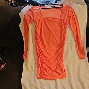 Nasty Gal Pink Long Sleeve Midi Bodysuit with Ruching